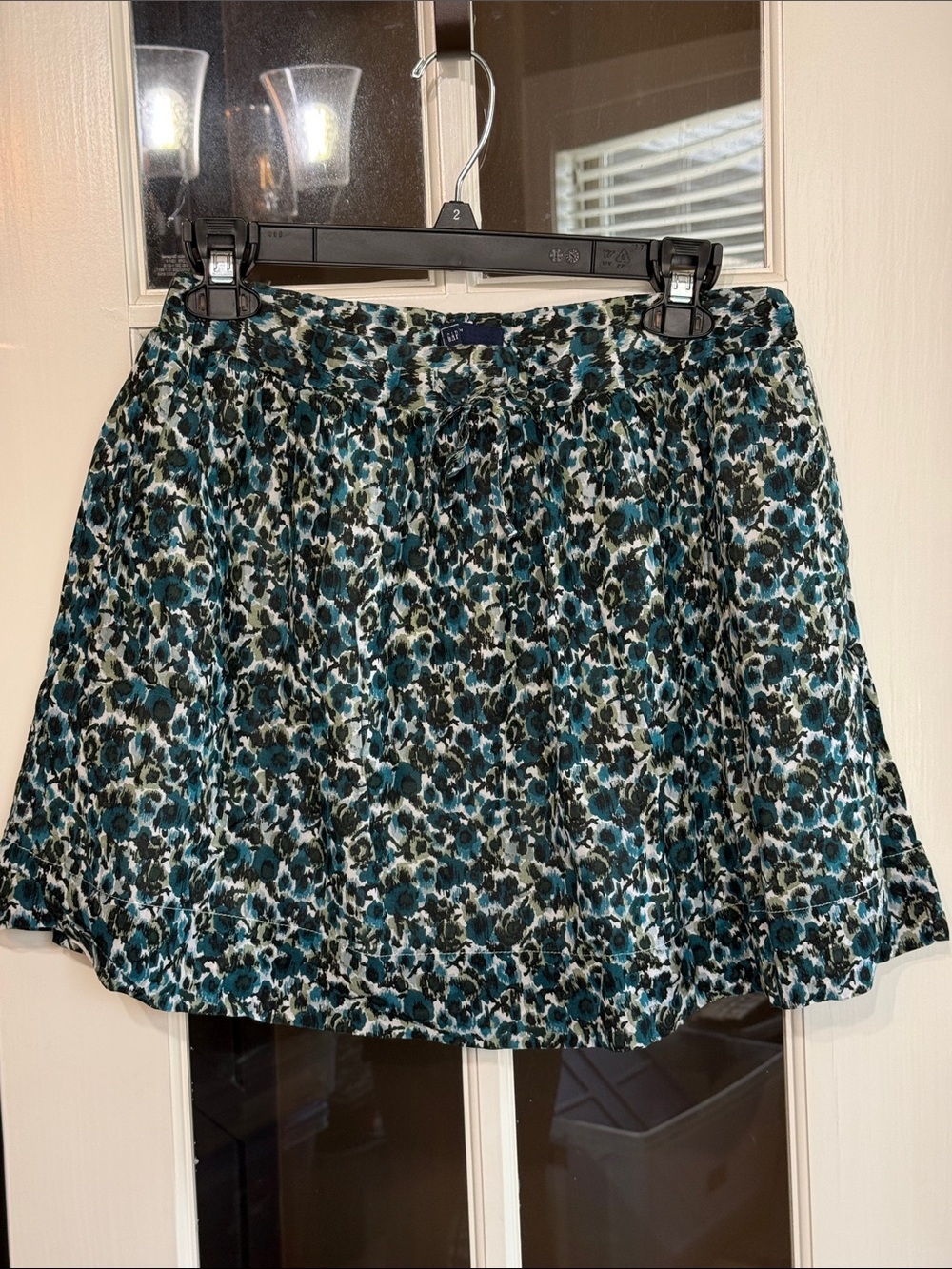 GAP Y2K 90s Cottagecore Floral Print A-Line Mini Skirt Teal & Black Medium